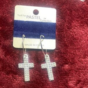 Pastel Collection Silver Cross Earrings